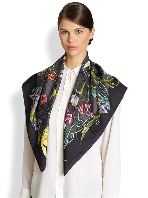 gucci scarf silk black|gucci silk scarf women.